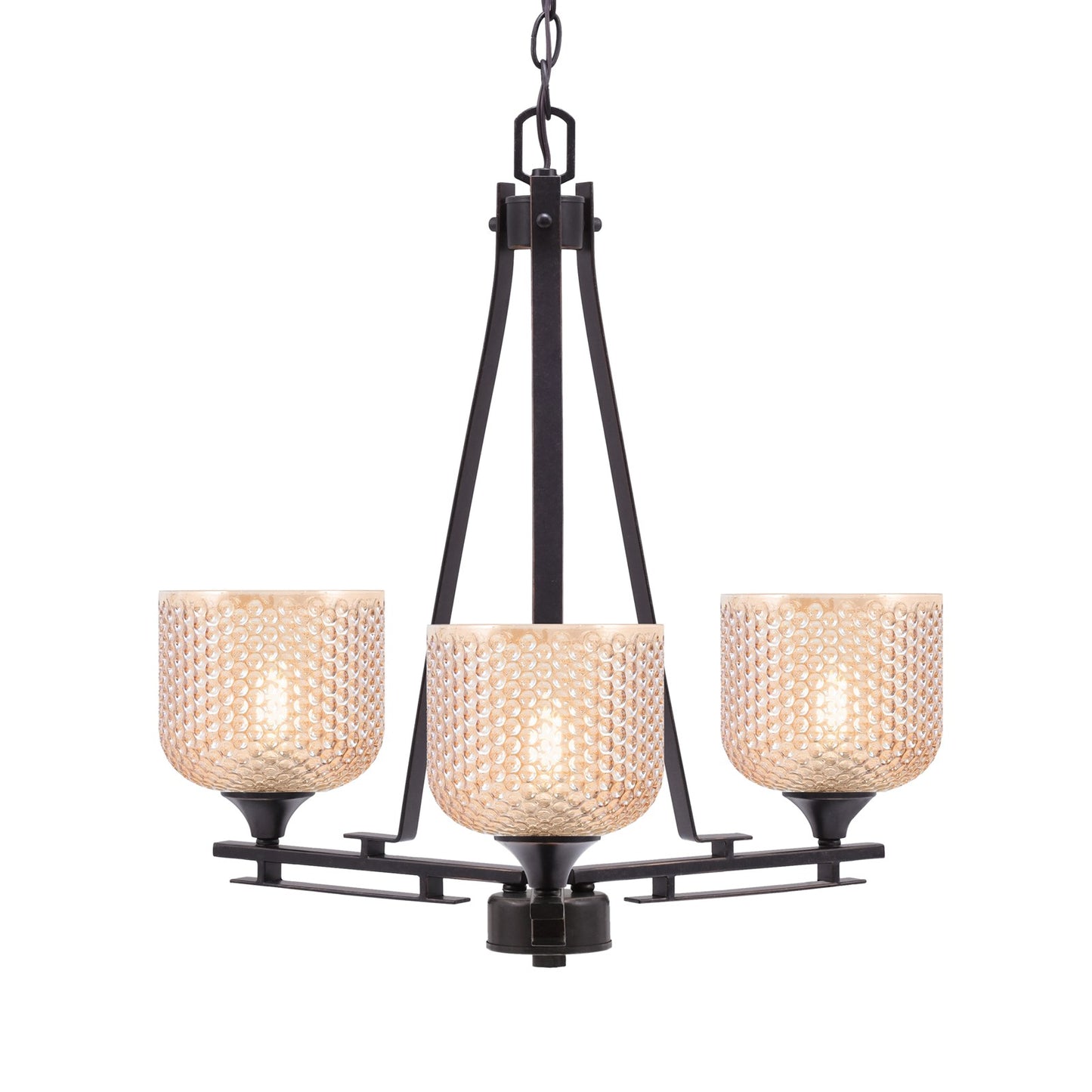 Toltec Uptowne 19.25in 3-Light Uplight Chandelier | Modern Dark Granite Steel and Amber Textured Glass | Dining Room & Entryway | 19.25 x 22 in | Model 323-DG-4613