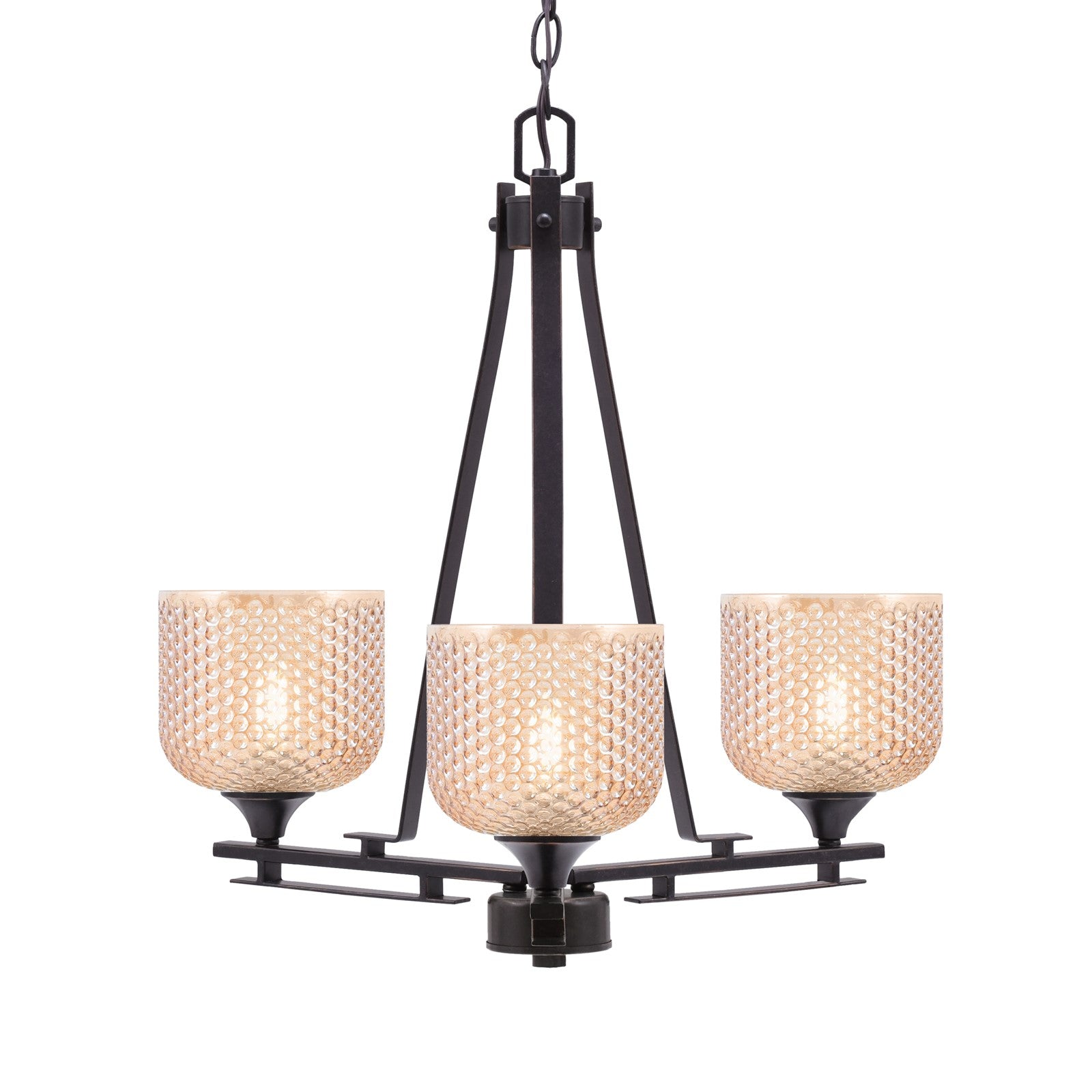 Toltec Uptowne 19.25in 3-Light Uplight Chandelier | Modern Dark Granite Steel and Amber Textured Glass | Dining Room & Entryway | 19.25 x 22 in | Model 323-DG-4613