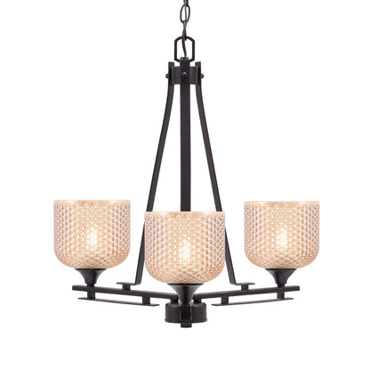 Toltec Uptowne 19.25in 3-Light Uplight Chandelier | Modern Dark Granite Steel and Amber Textured Glass | Dining Room & Entryway | 19.25 x 22 in | Model 323-DG-4613