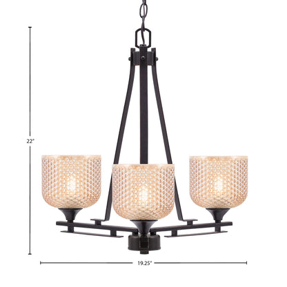 Toltec Uptowne 19.25in 3-Light Uplight Chandelier | Modern Dark Granite Steel and Amber Textured Glass | Dining Room & Entryway | 19.25 x 22 in | Model 323-DG-4613