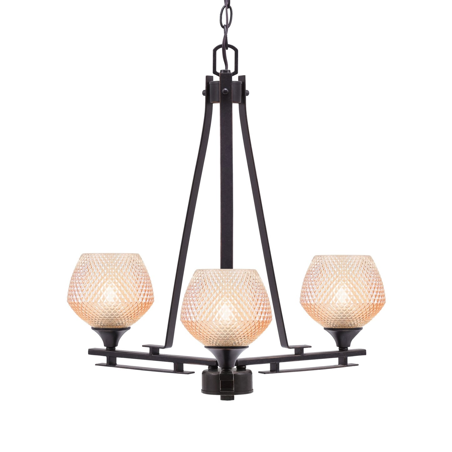Toltec Uptowne 19.25in 3-Light Uplight Chandelier | Modern Dark Granite Steel and Amber Glass | Dining Room & Entryway | 19.25 x 22 in | Model 323-DG-4623