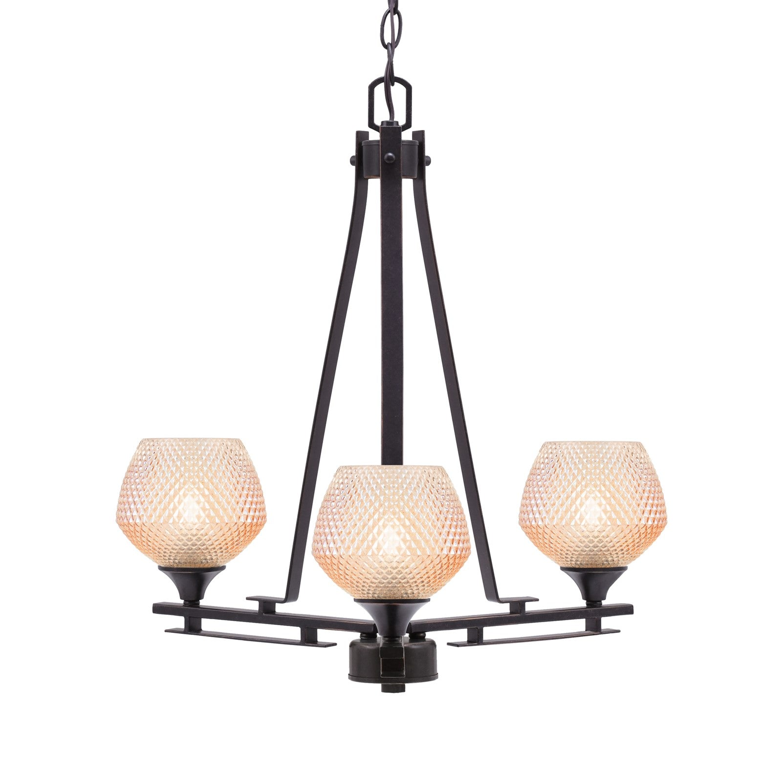 Toltec Uptowne 19.25in 3-Light Uplight Chandelier | Modern Dark Granite Steel and Amber Glass | Dining Room & Entryway | 19.25 x 22 in | Model 323-DG-4623