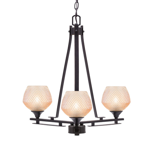 Toltec Uptowne 19.25in 3-Light Uplight Chandelier | Modern Dark Granite Steel and Amber Glass | Dining Room & Entryway | 19.25 x 22 in | Model 323-DG-4623