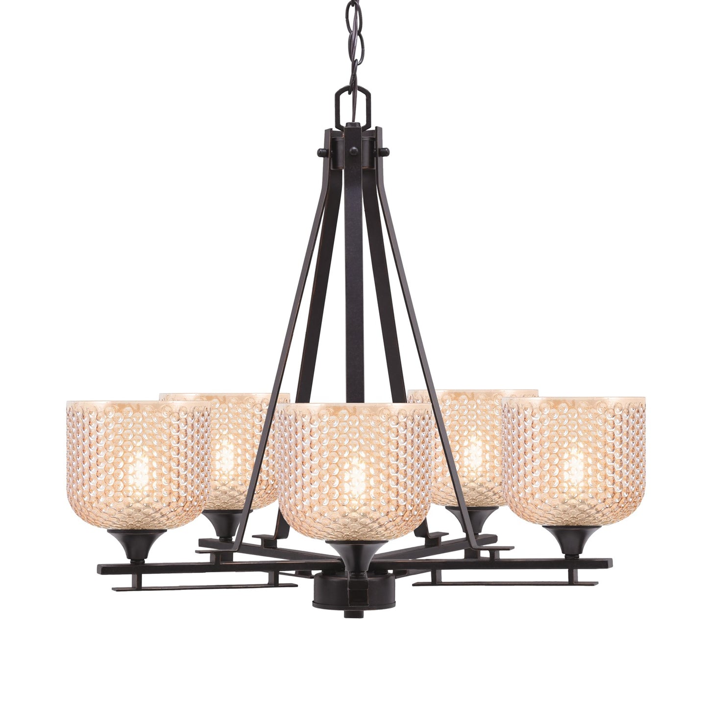 Toltec Uptowne 23in 5-Light Uplight Chandelier | Dark Granite Steel and Amber Textured Glass | Dining Room & Entryway | 23 x 23 in | Model 325-DG-4613