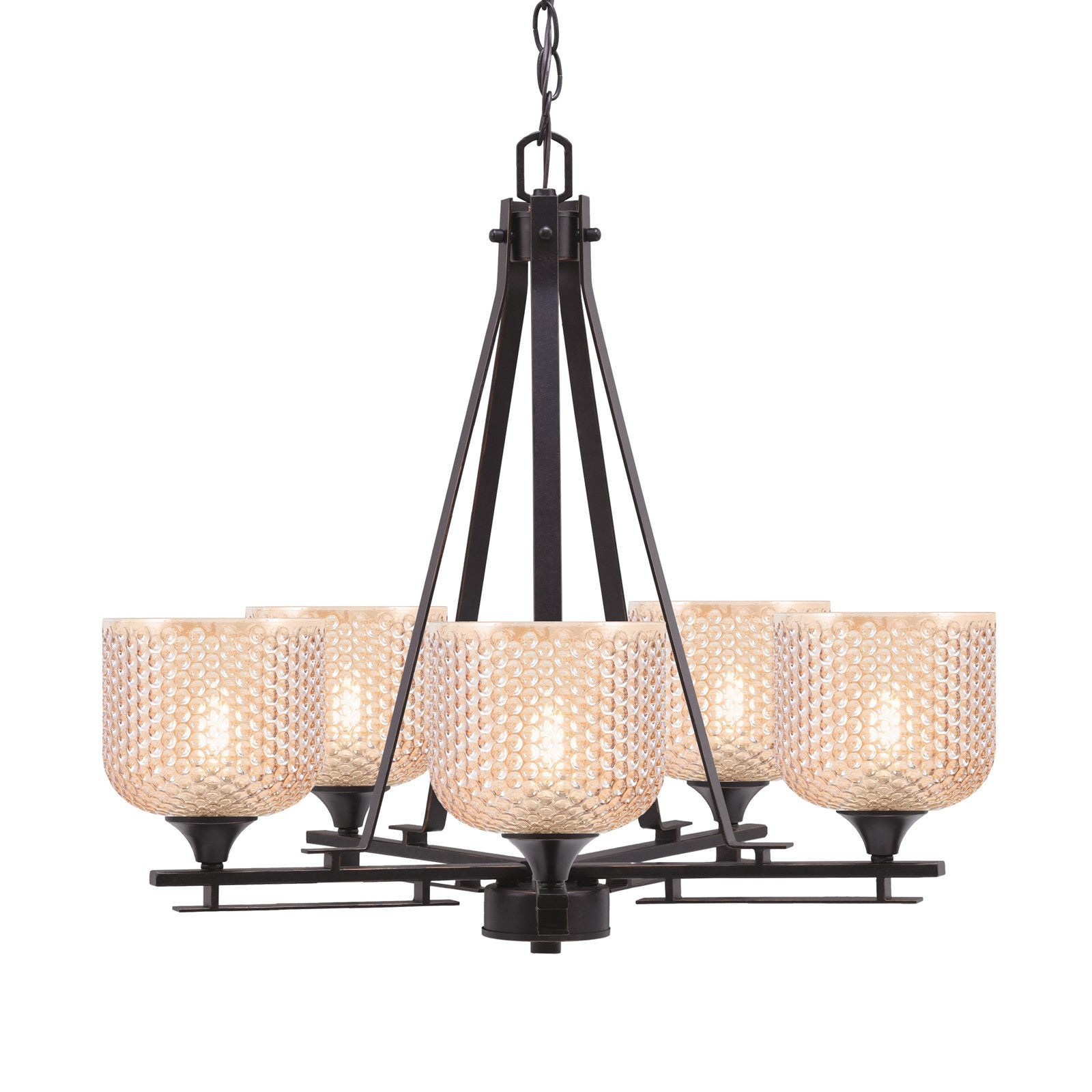 Toltec Uptowne 23in 5-Light Uplight Chandelier | Dark Granite Steel and Amber Textured Glass | Dining Room & Entryway | 23 x 23 in | Model 325-DG-4613