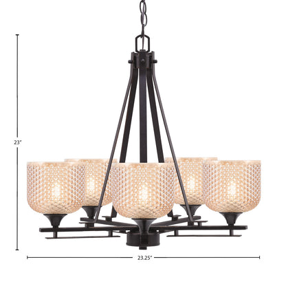 Toltec Uptowne 23in 5-Light Uplight Chandelier | Dark Granite Steel and Amber Textured Glass | Dining Room & Entryway | 23 x 23 in | Model 325-DG-4613
