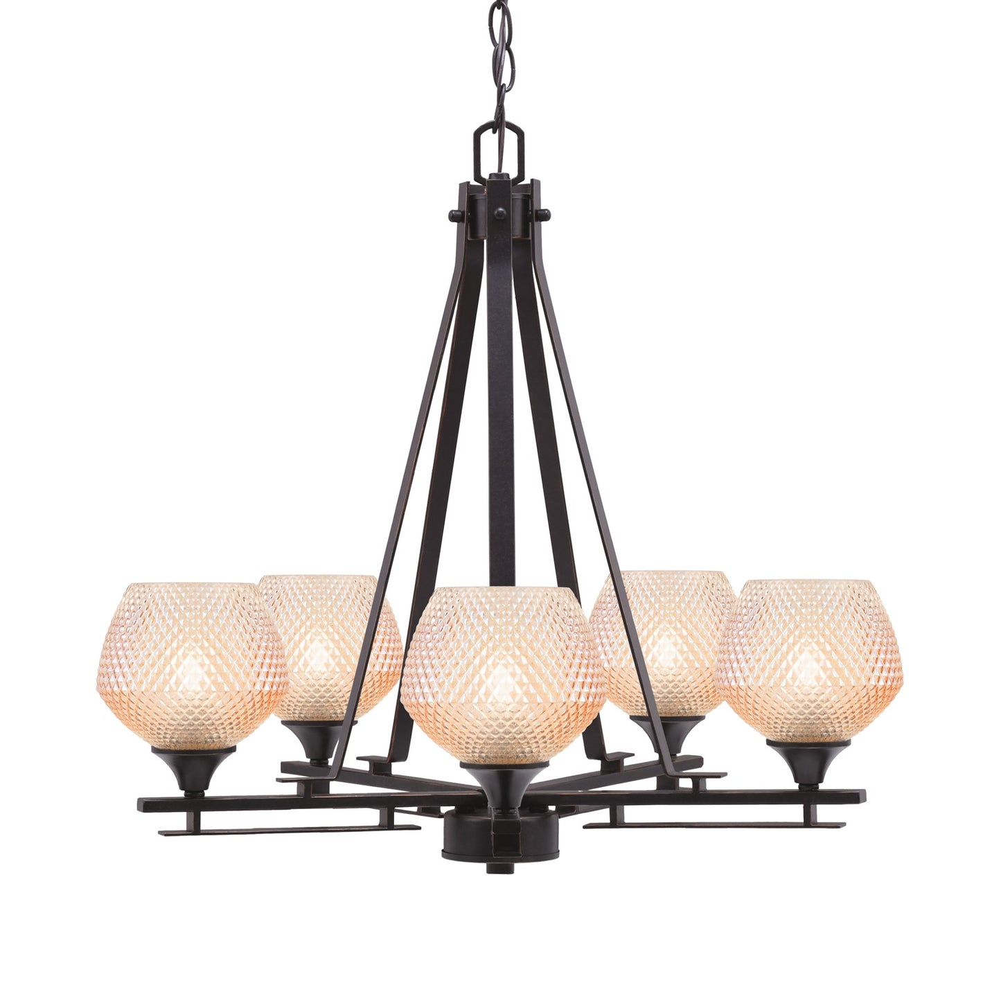 Toltec Uptowne 23.25in 5-Light Uplight Chandelier | Modern Dark Granite Steel and Amber Glass | Dining Room & Entryway | 23.25 x 23 in | Model 325-DG-4623