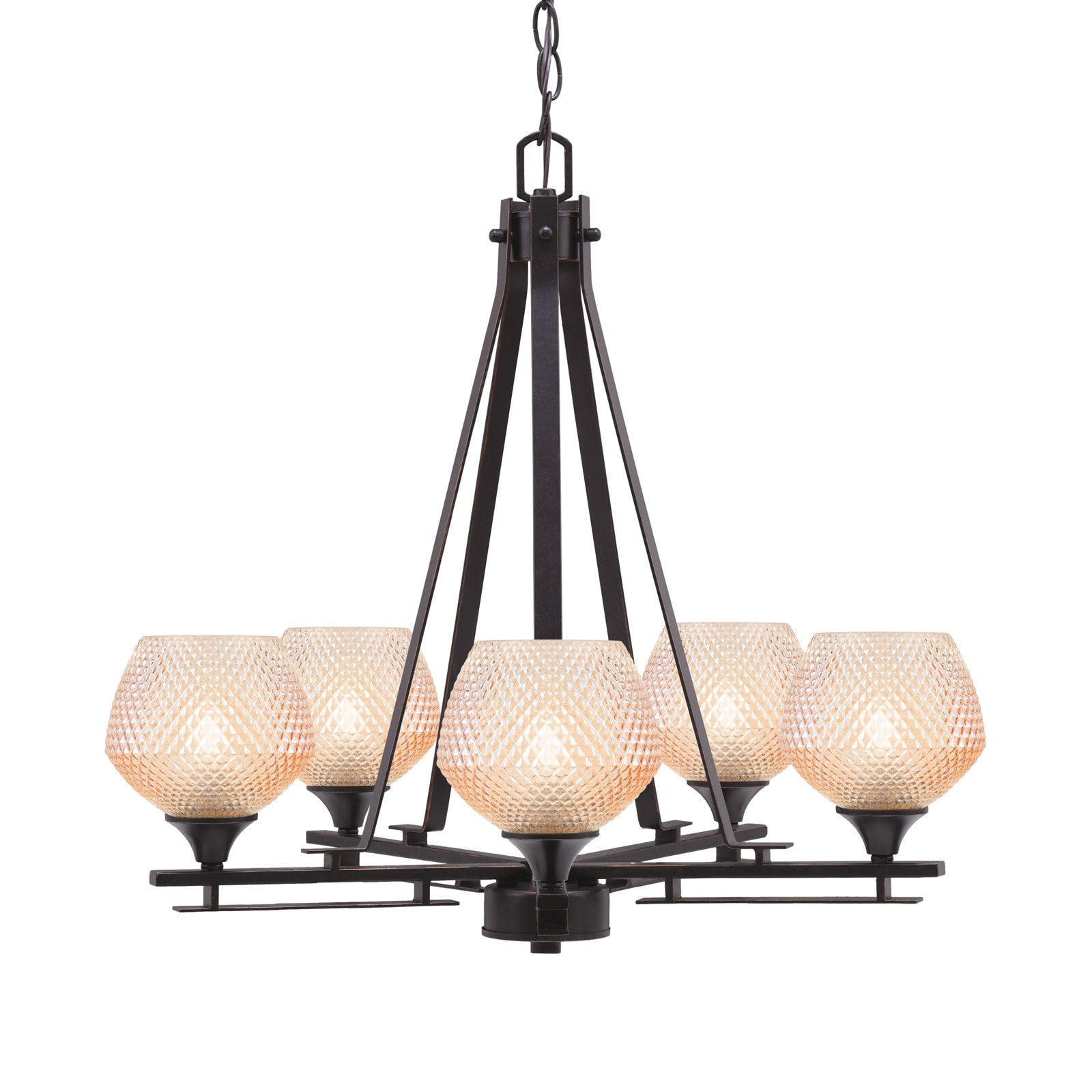 Toltec Uptowne 23.25in 5-Light Uplight Chandelier | Modern Dark Granite Steel and Amber Glass | Dining Room & Entryway | 23.25 x 23 in | Model 325-DG-4623