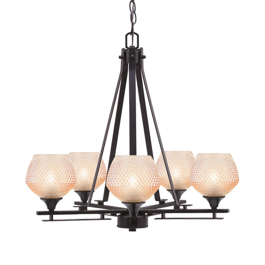 Toltec Uptowne 23.25in 5-Light Uplight Chandelier | Modern Dark Granite Steel and Amber Glass | Dining Room & Entryway | 23.25 x 23 in | Model 325-DG-4623