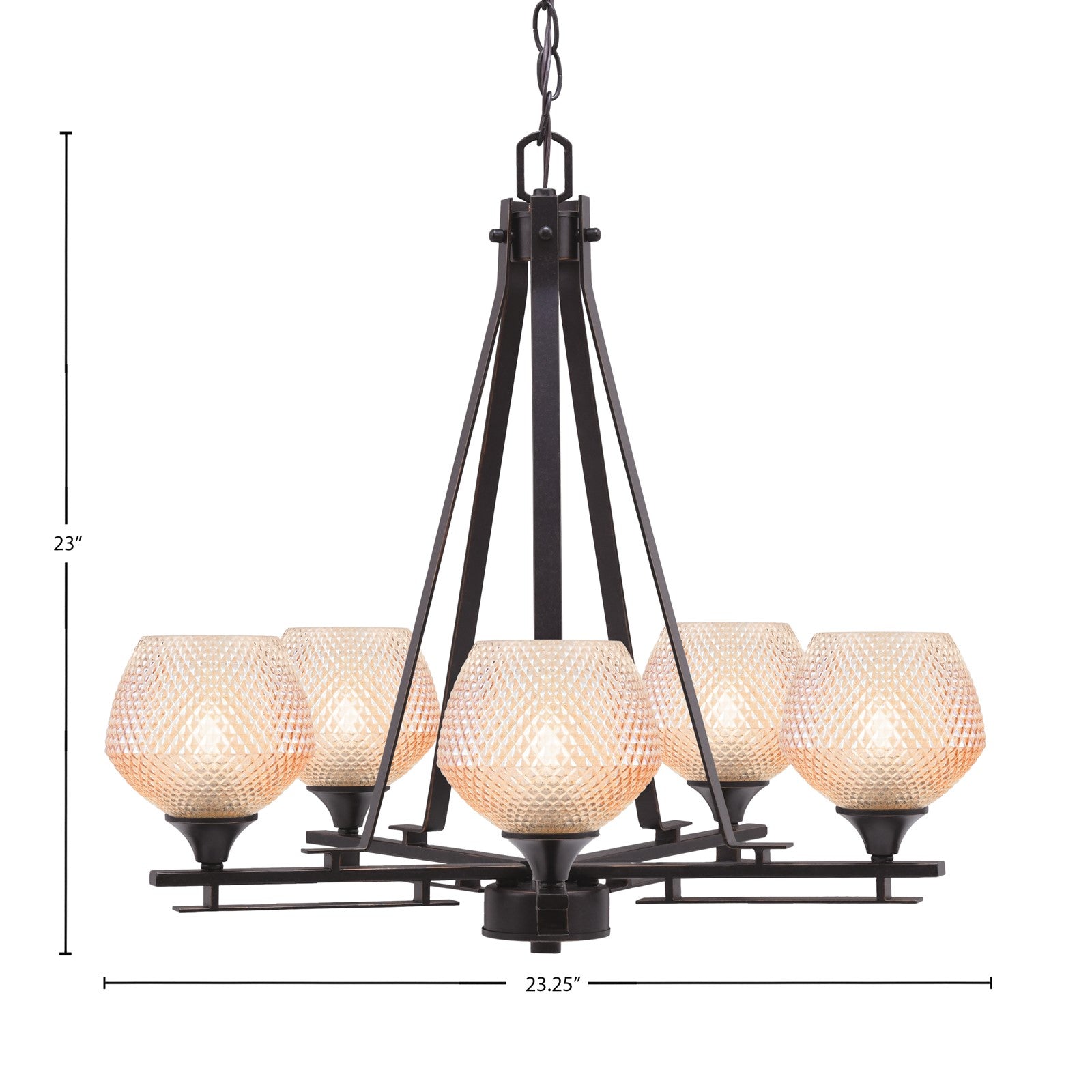 Toltec Uptowne 23.25in 5-Light Uplight Chandelier | Modern Dark Granite Steel and Amber Glass | Dining Room & Entryway | 23.25 x 23 in | Model 325-DG-4623