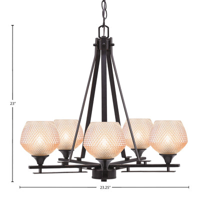 Toltec Uptowne 23.25in 5-Light Uplight Chandelier | Modern Dark Granite Steel and Amber Glass | Dining Room & Entryway | 23.25 x 23 in | Model 325-DG-4623