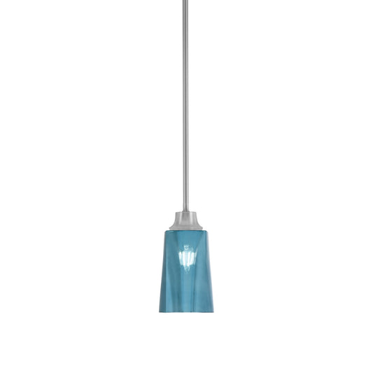 Toltec Stem 4.5in 1-Light Pendant | Industrial Graphite Steel and Blue Gradient Glass | Kitchen Island & Dining Room | 4.5 x 9 in | Model 33-GP-265