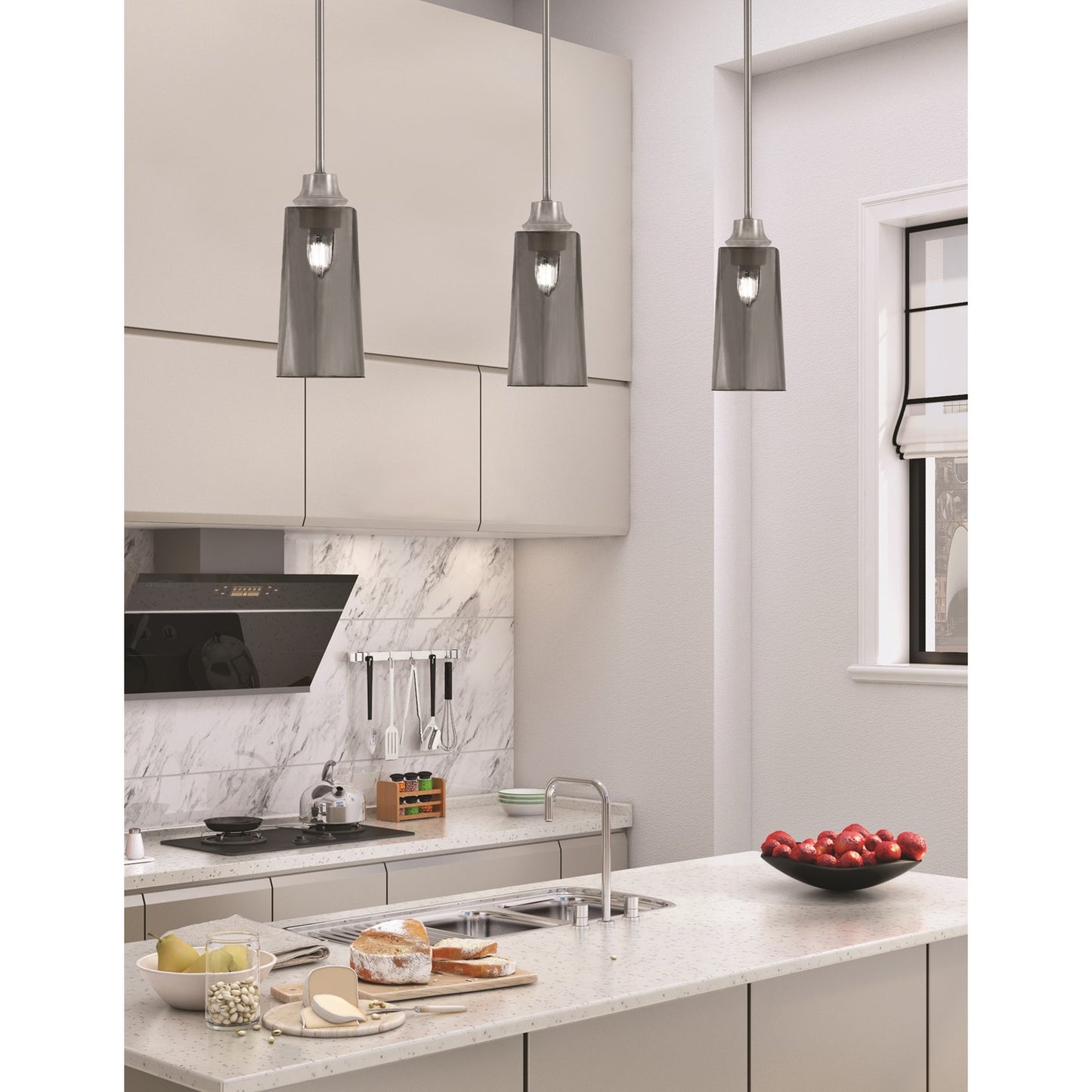 Toltec Stem 5.25in 1-Light Pendant | Industrial Graphite Steel and Smoke Bubble Glass | Kitchen Island & Dining Room | 5.25 x 11.75 in | Model 33-GP-292