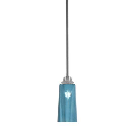 Toltec Stem 5in 1-Light Pendant | Graphite Steel and Blue Gradient Glass | Kitchen Island & Dining Room | 5.25 x 5.25 x 11.75 in | Model 33-GP-295