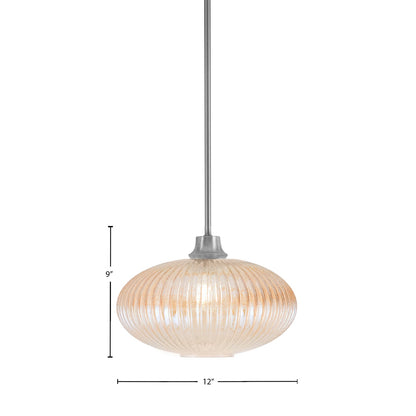 Toltec Stem 12in 1-Light Pendant | Graphite Steel and Amber Micro Bubble Ribbed Glass | Kitchen Island & Dining Room | 12 x 9 in | Model 33-GP-4653