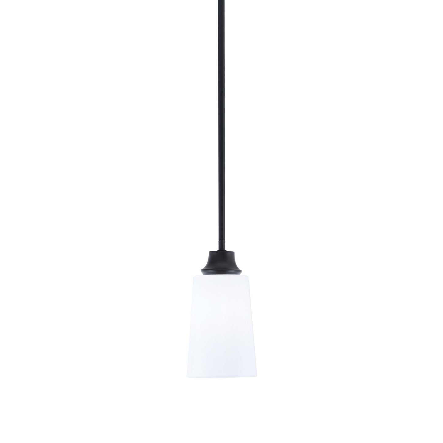 Toltec Stem 4.5in 1-Light Pendant | Modern Matte Black Steel and White Opal Glass | Kitchen Island & Dining Room | 4.5 x 4.5 x 9 in | Model 33-MB-261