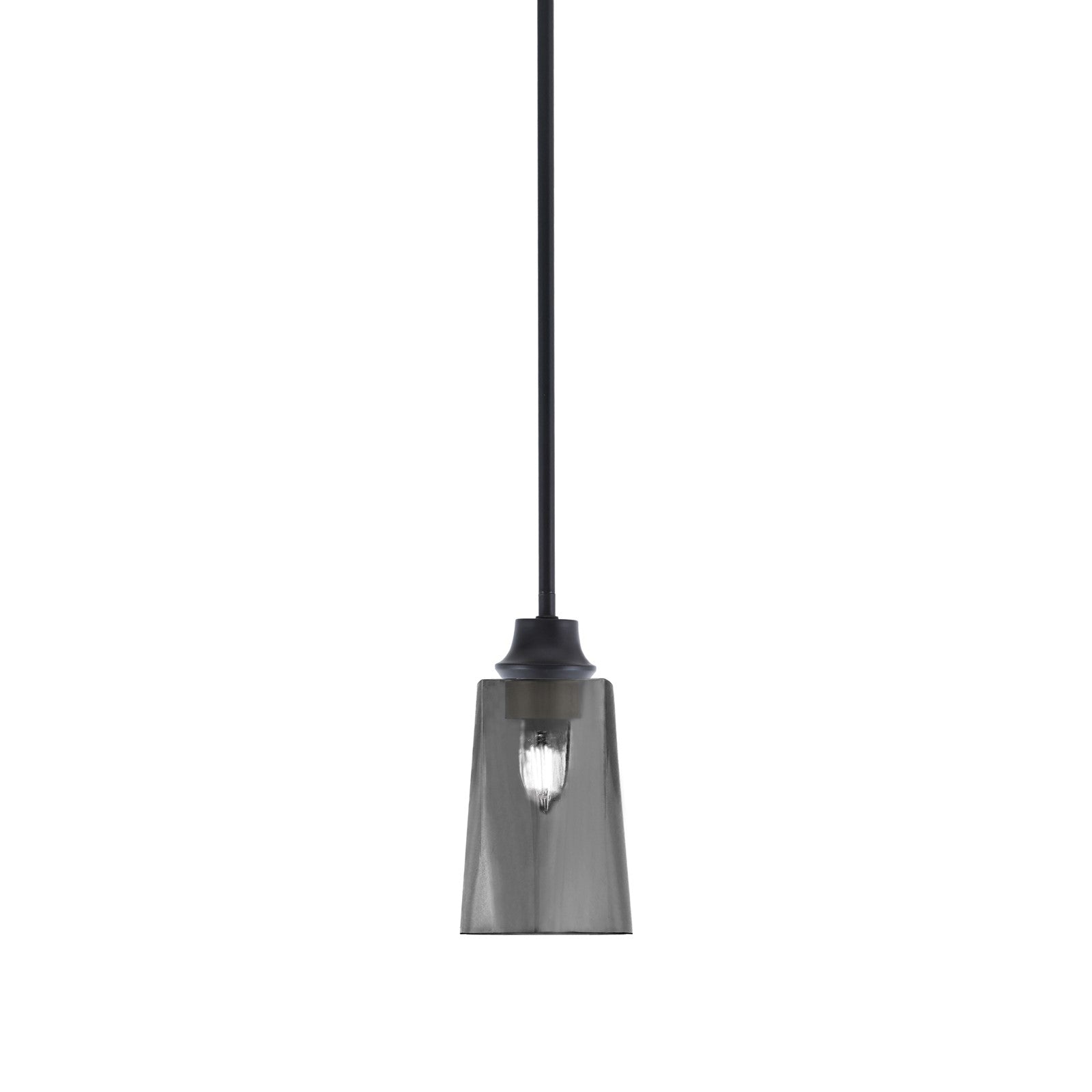 Toltec Stem 4.5in 1-Light Pendant | Modern Matte Black Steel and Smoke Bubble Glass | Kitchen Island & Dining Room | 4.5 x 4.5 x 9 in | Model 33-MB-262
