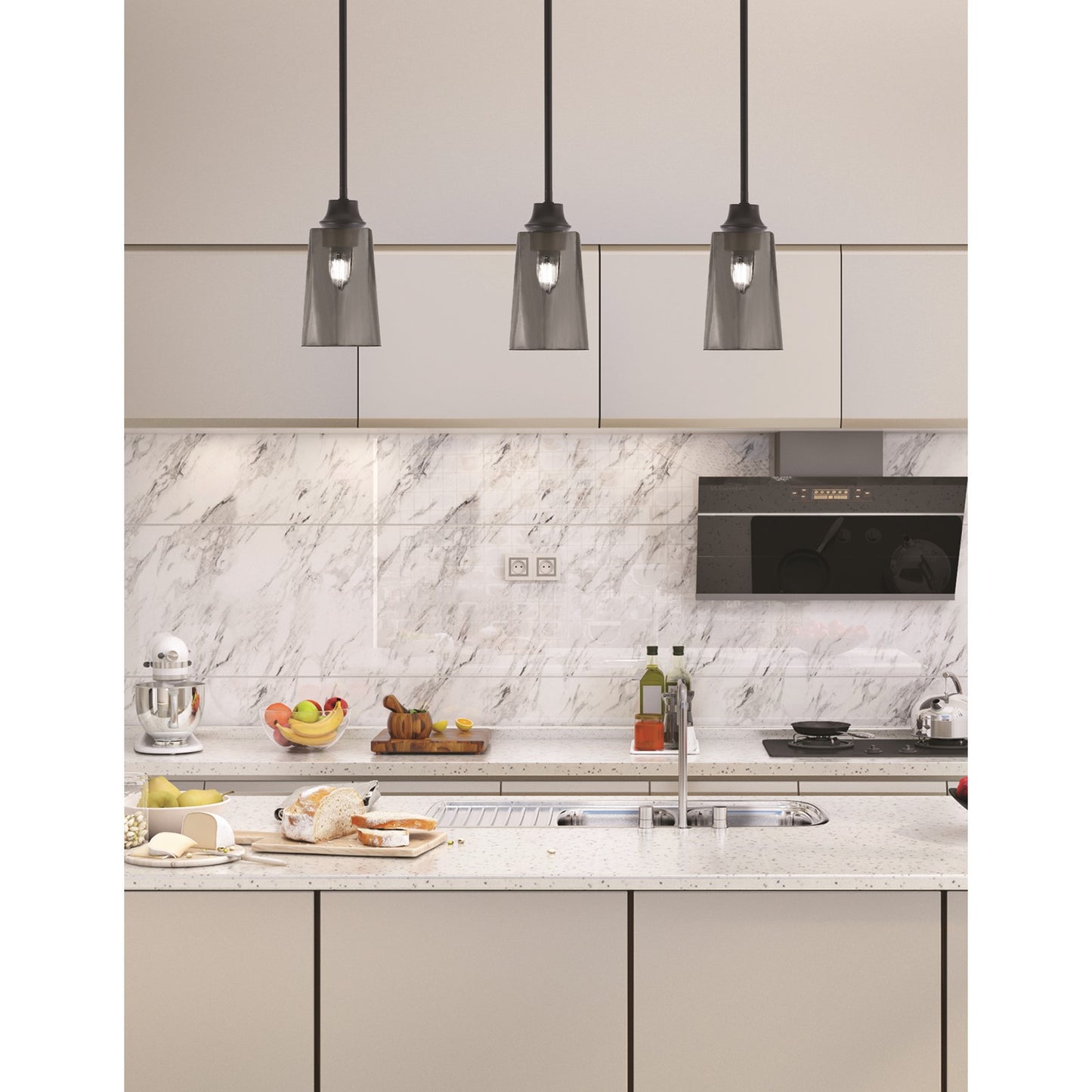 Toltec Stem 4.5in 1-Light Pendant | Modern Matte Black Steel and Smoke Bubble Glass | Kitchen Island & Dining Room | 4.5 x 4.5 x 9 in | Model 33-MB-262