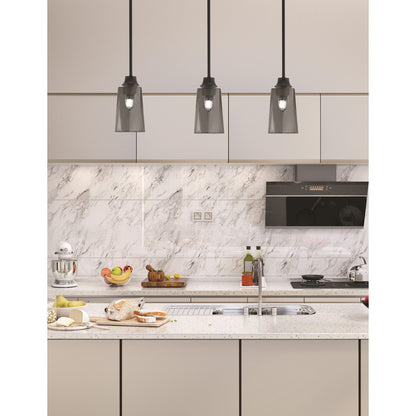Toltec Stem 4.5in 1-Light Pendant | Modern Matte Black Steel and Smoke Bubble Glass | Kitchen Island & Dining Room | 4.5 x 4.5 x 9 in | Model 33-MB-262