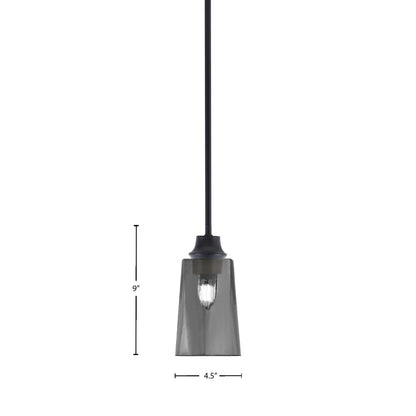 Toltec Stem 4.5in 1-Light Pendant | Modern Matte Black Steel and Smoke Bubble Glass | Kitchen Island & Dining Room | 4.5 x 4.5 x 9 in | Model 33-MB-262