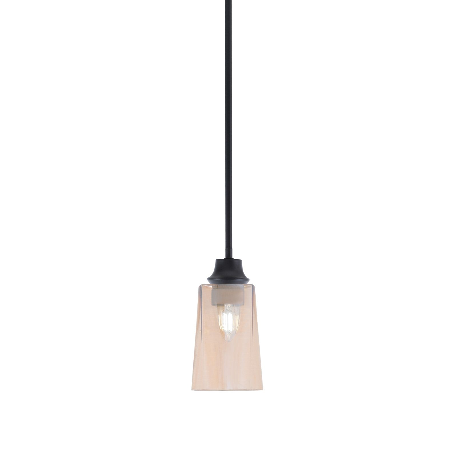 Toltec Stem 4.5in 1-Light Pendant | Modern Matte Black Steel and Amber Gradient Glass | Kitchen Island & Dining Room | 4.5 x 4.5 x 9 in | Model 33-MB-263