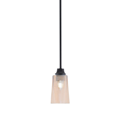 Toltec Stem 4.5in 1-Light Pendant | Modern Matte Black Steel and Amber Gradient Glass | Kitchen Island & Dining Room | 4.5 x 4.5 x 9 in | Model 33-MB-263