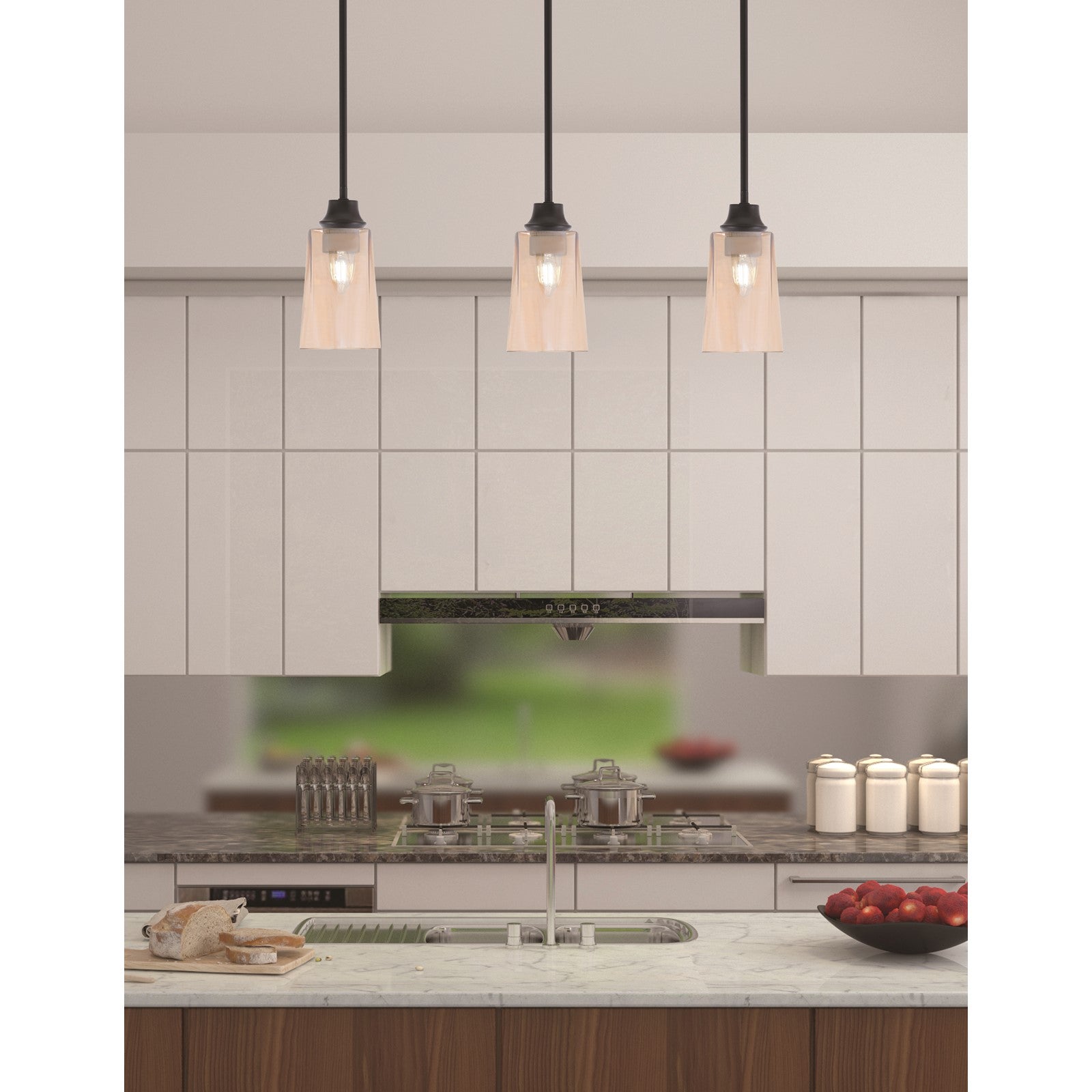 Toltec Stem 4.5in 1-Light Pendant | Modern Matte Black Steel and Amber Gradient Glass | Kitchen Island & Dining Room | 4.5 x 4.5 x 9 in | Model 33-MB-263