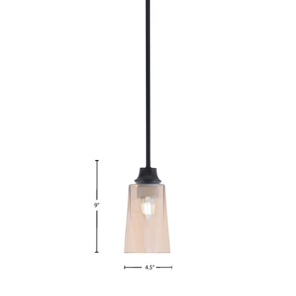 Toltec Stem 4.5in 1-Light Pendant | Modern Matte Black Steel and Amber Gradient Glass | Kitchen Island & Dining Room | 4.5 x 4.5 x 9 in | Model 33-MB-263