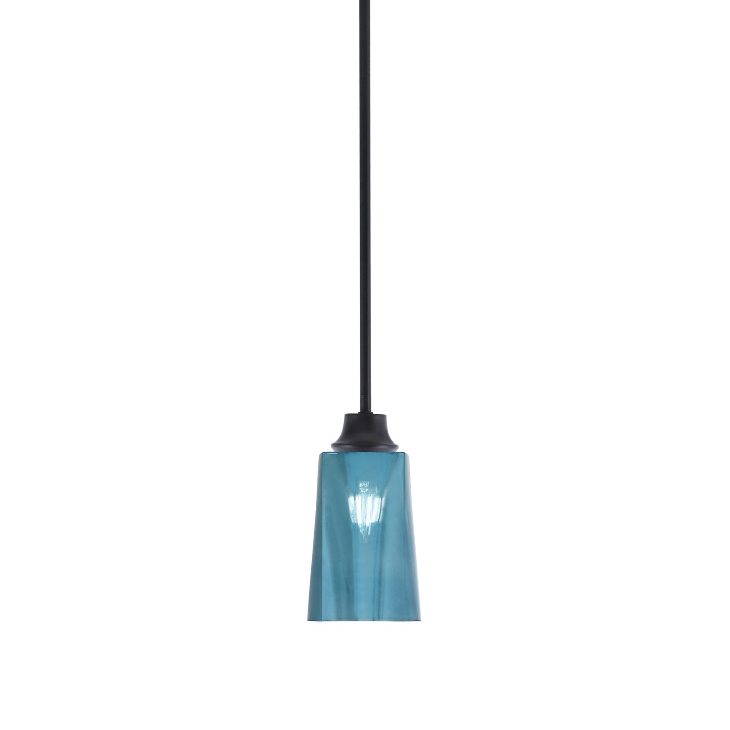 Toltec Stem 4.5in 1-Light Pendant | Modern Matte Black Steel and Blue Gradient Glass | Kitchen Island & Dining Room | 4.5 x 4.5 x 9 in | Model 33-MB-265