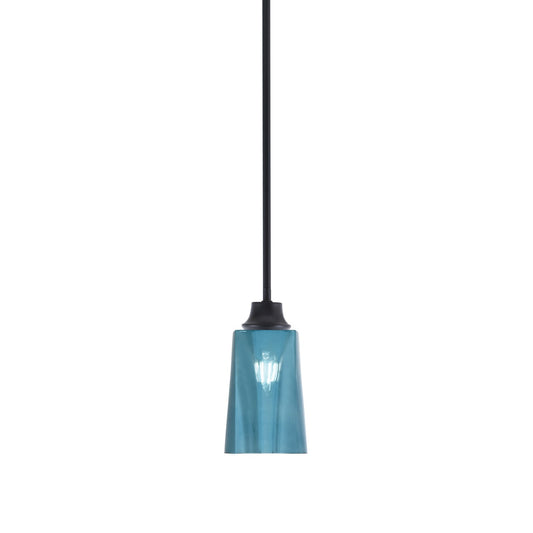 Toltec Stem 4.5in 1-Light Pendant | Modern Matte Black Steel and Blue Gradient Glass | Kitchen Island & Dining Room | 4.5 x 4.5 x 9 in | Model 33-MB-265