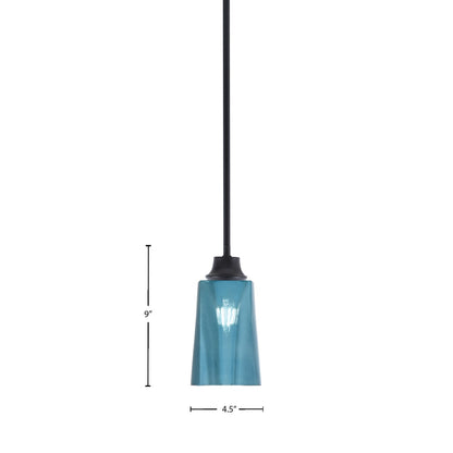 Toltec Stem 4.5in 1-Light Pendant | Modern Matte Black Steel and Blue Gradient Glass | Kitchen Island & Dining Room | 4.5 x 4.5 x 9 in | Model 33-MB-265