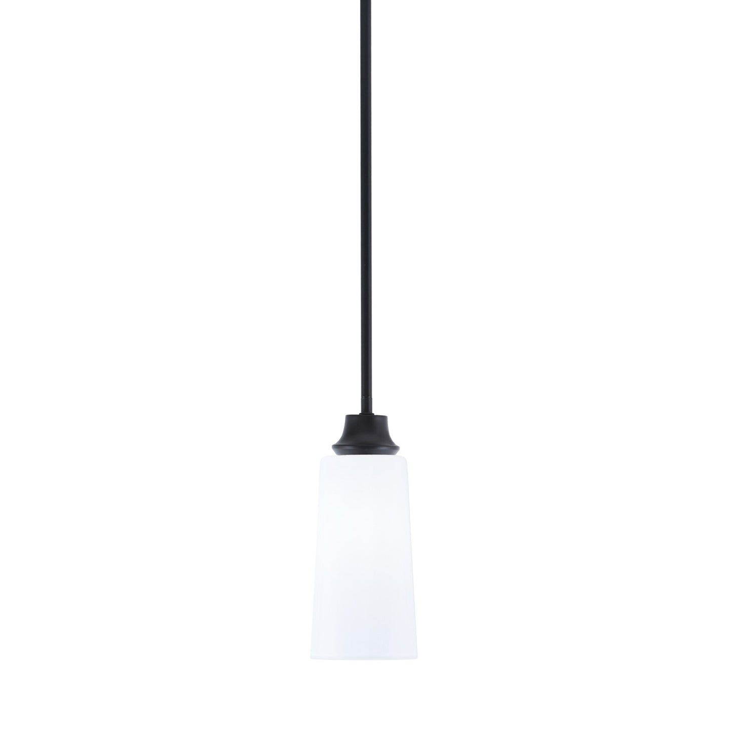 Toltec Stem 5in 1-Light Pendant | Modern Matte Black Steel and White Opal Glass | Kitchen Island & Dining Room | 5.25 x 5.25 x 11.75 in | Model 33-MB-291