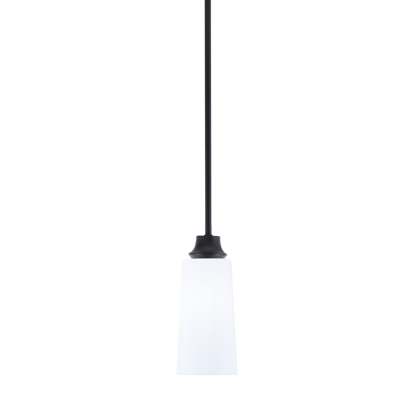 Toltec Stem 5in 1-Light Pendant | Modern Matte Black Steel and White Opal Glass | Kitchen Island & Dining Room | 5.25 x 5.25 x 11.75 in | Model 33-MB-291