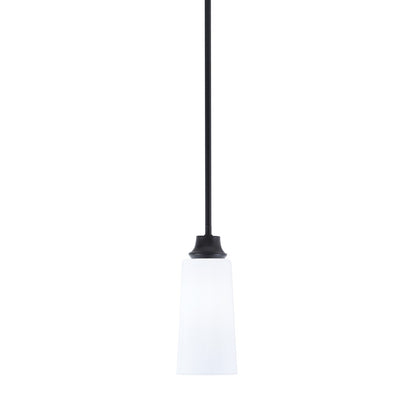 Toltec Stem 5in 1-Light Pendant | Modern Matte Black Steel and White Opal Glass | Kitchen Island & Dining Room | 5.25 x 5.25 x 11.75 in | Model 33-MB-291