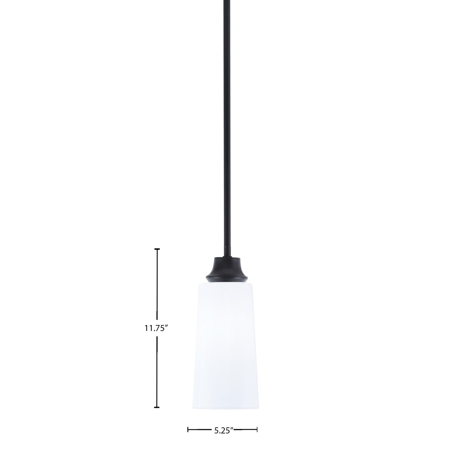 Toltec Stem 5in 1-Light Pendant | Modern Matte Black Steel and White Opal Glass | Kitchen Island & Dining Room | 5.25 x 5.25 x 11.75 in | Model 33-MB-291