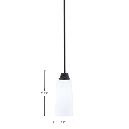 Toltec Stem 5in 1-Light Pendant | Modern Matte Black Steel and White Opal Glass | Kitchen Island & Dining Room | 5.25 x 5.25 x 11.75 in | Model 33-MB-291