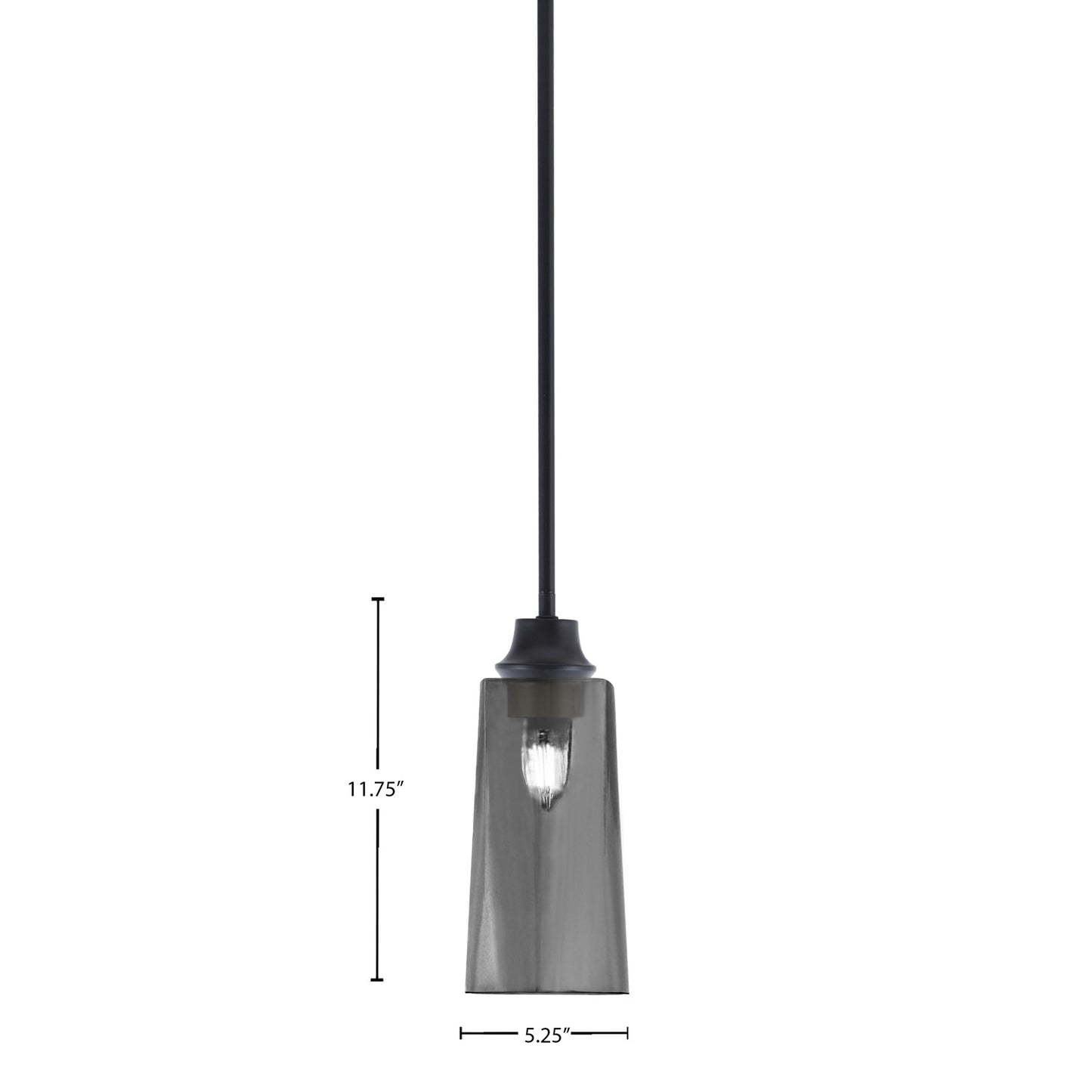 Toltec Stem 5in 1-Light Pendant | Modern Matte Black Steel and Smoke Bubble Glass | Kitchen Island & Dining Room | 5.25 x 5.25 x 11.75 in | Model 33-MB-292