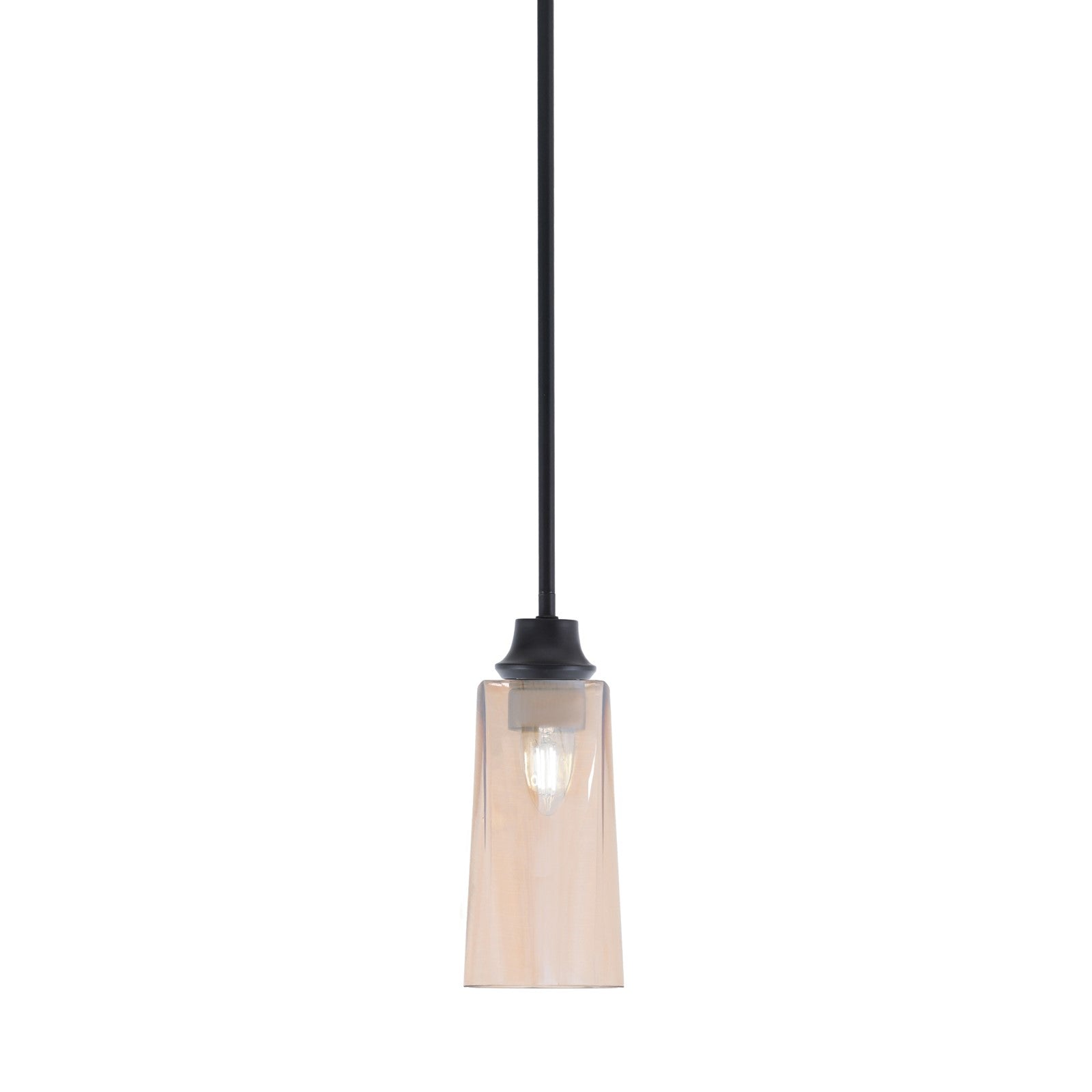 Toltec Stem 5in 1-Light Pendant | Modern Matte Black Steel and Amber Gradient Glass | Kitchen Island & Dining Room | 5.25 x 5.25 x 11.75 in | Model 33-MB-293
