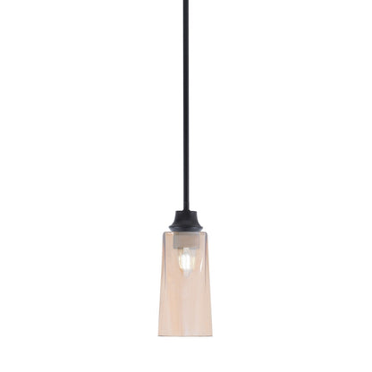 Toltec Stem 5in 1-Light Pendant | Modern Matte Black Steel and Amber Gradient Glass | Kitchen Island & Dining Room | 5.25 x 5.25 x 11.75 in | Model 33-MB-293