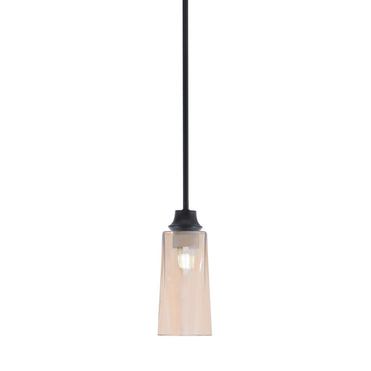 Toltec Stem 5in 1-Light Pendant | Modern Matte Black Steel and Amber Gradient Glass | Kitchen Island & Dining Room | 5.25 x 5.25 x 11.75 in | Model 33-MB-293