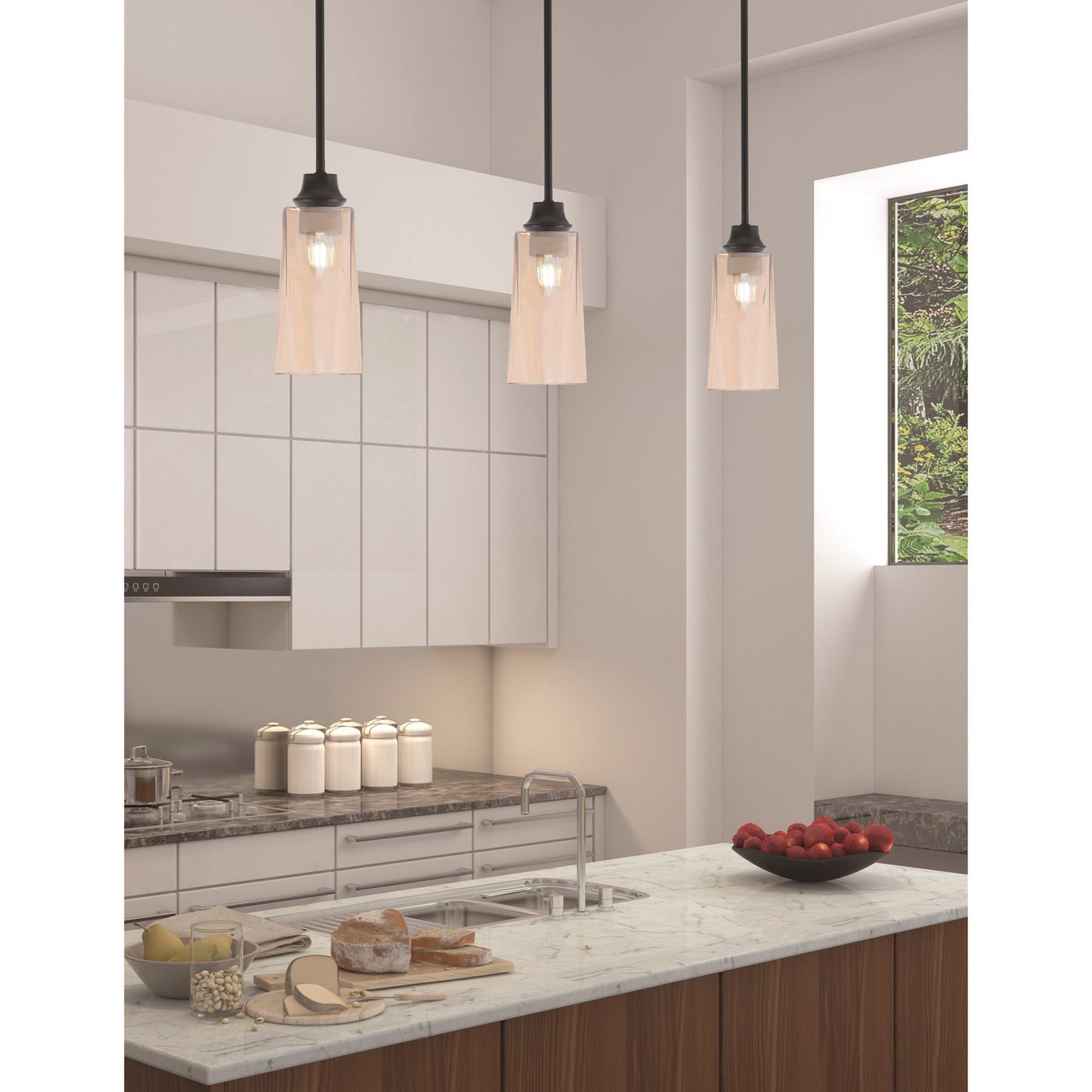 Toltec Stem 5in 1-Light Pendant | Modern Matte Black Steel and Amber Gradient Glass | Kitchen Island & Dining Room | 5.25 x 5.25 x 11.75 in | Model 33-MB-293