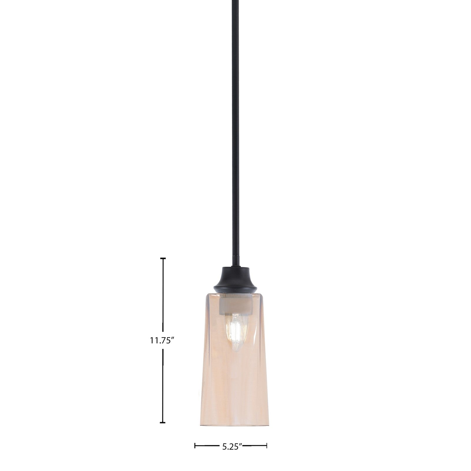 Toltec Stem 5in 1-Light Pendant | Modern Matte Black Steel and Amber Gradient Glass | Kitchen Island & Dining Room | 5.25 x 5.25 x 11.75 in | Model 33-MB-293