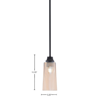 Toltec Stem 5in 1-Light Pendant | Modern Matte Black Steel and Amber Gradient Glass | Kitchen Island & Dining Room | 5.25 x 5.25 x 11.75 in | Model 33-MB-293