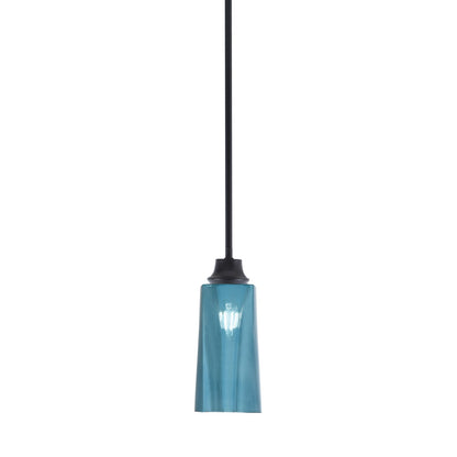 Toltec Stem 5in 1-Light Pendant | Modern Matte Black Steel and Blue Gradient Glass | Kitchen Island & Dining Room | 5.25 x 5.25 x 11.75 in | Model 33-MB-295
