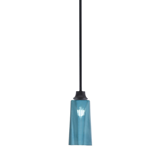 Toltec Stem 5in 1-Light Pendant | Modern Matte Black Steel and Blue Gradient Glass | Kitchen Island & Dining Room | 5.25 x 5.25 x 11.75 in | Model 33-MB-295