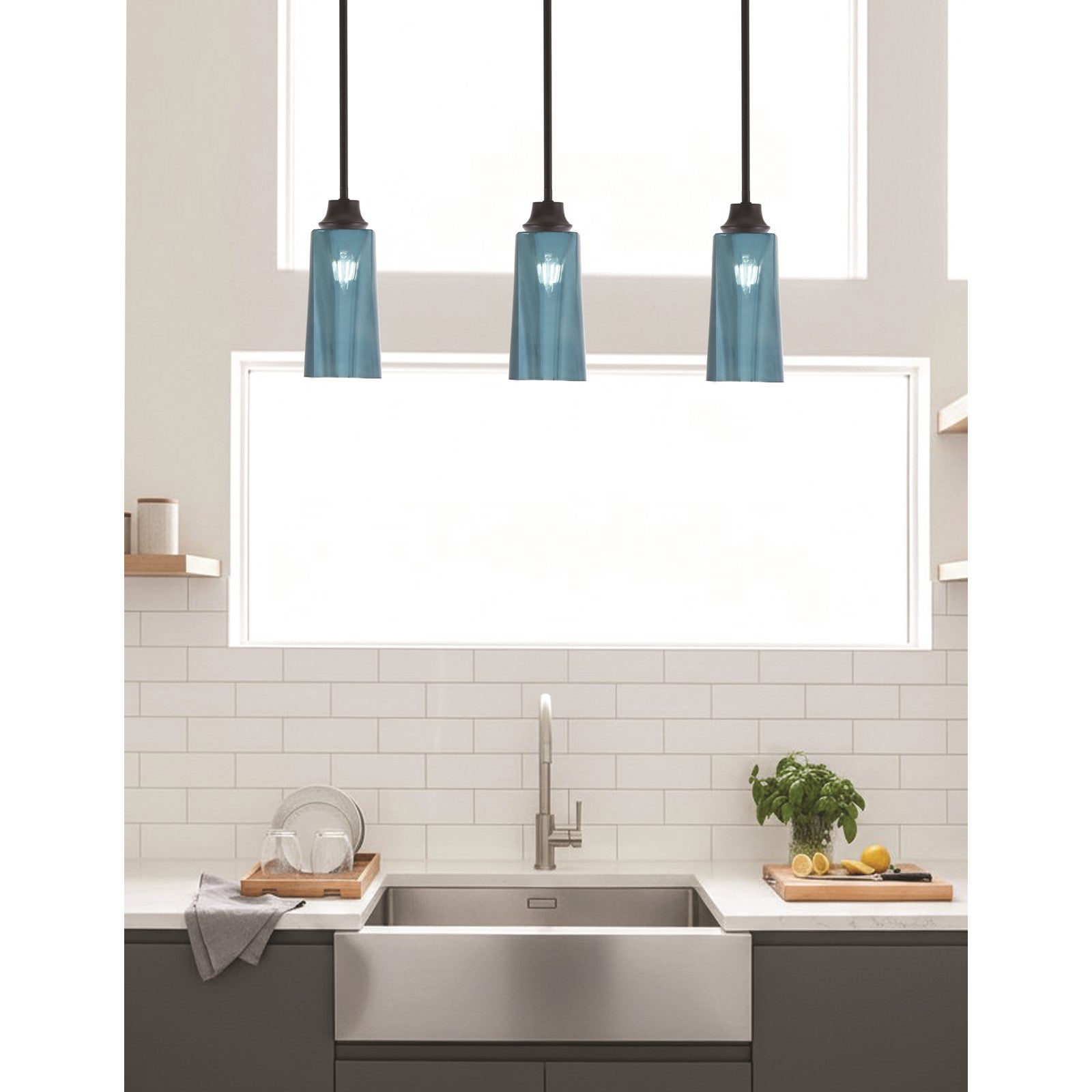 Toltec Stem 5in 1-Light Pendant | Modern Matte Black Steel and Blue Gradient Glass | Kitchen Island & Dining Room | 5.25 x 5.25 x 11.75 in | Model 33-MB-295