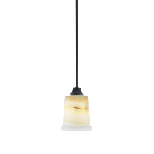 Toltec Stem 5in 1-Light Pendant | Modern Matte Black Steel and Natural Stone Glass | Kitchen Island & Dining Room | 5 x 8 in | Model 33-MB-4128