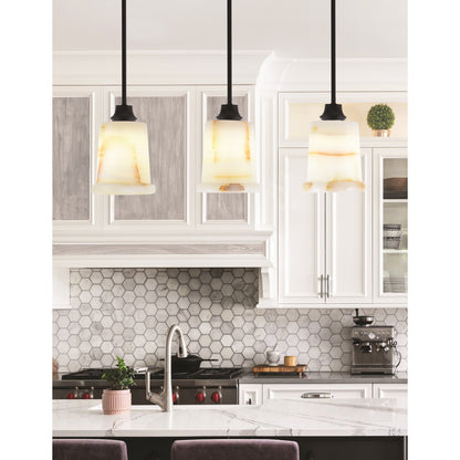 Toltec Stem 5in 1-Light Pendant | Modern Matte Black Steel and Natural Stone Glass | Kitchen Island & Dining Room | 5 x 8 in | Model 33-MB-4128