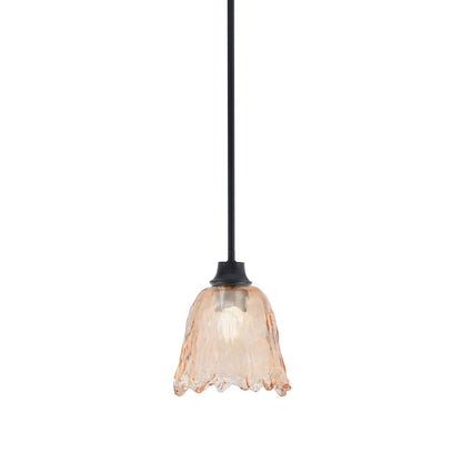 Toltec Stem 7in 1-Light Pendant | Modern Matte Black Steel and Amber Lava Glass | Kitchen Island & Dining Room | 7 x 8.75 in | Model 33-MB-4233