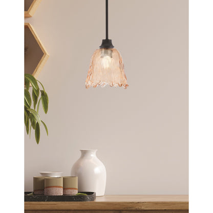 Toltec Stem 7in 1-Light Pendant | Modern Matte Black Steel and Amber Lava Glass | Kitchen Island & Dining Room | 7 x 8.75 in | Model 33-MB-4233